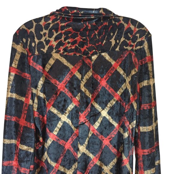 Paris Hues Womens Velvet‎ Blouse M Long Sleeve Button-Up Shirt Leopard Checkered - Picture 5 of 12